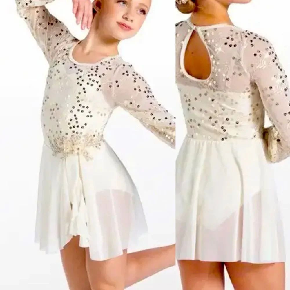 Weissman Dance Costume ivory white sequin appliqué Saint Honesty 13413 MC child
